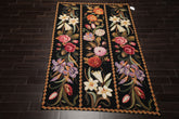 6x9 Black, Gold, Pink Color Hand Woven French Needlepoint Wool Traditional Oriental Rug